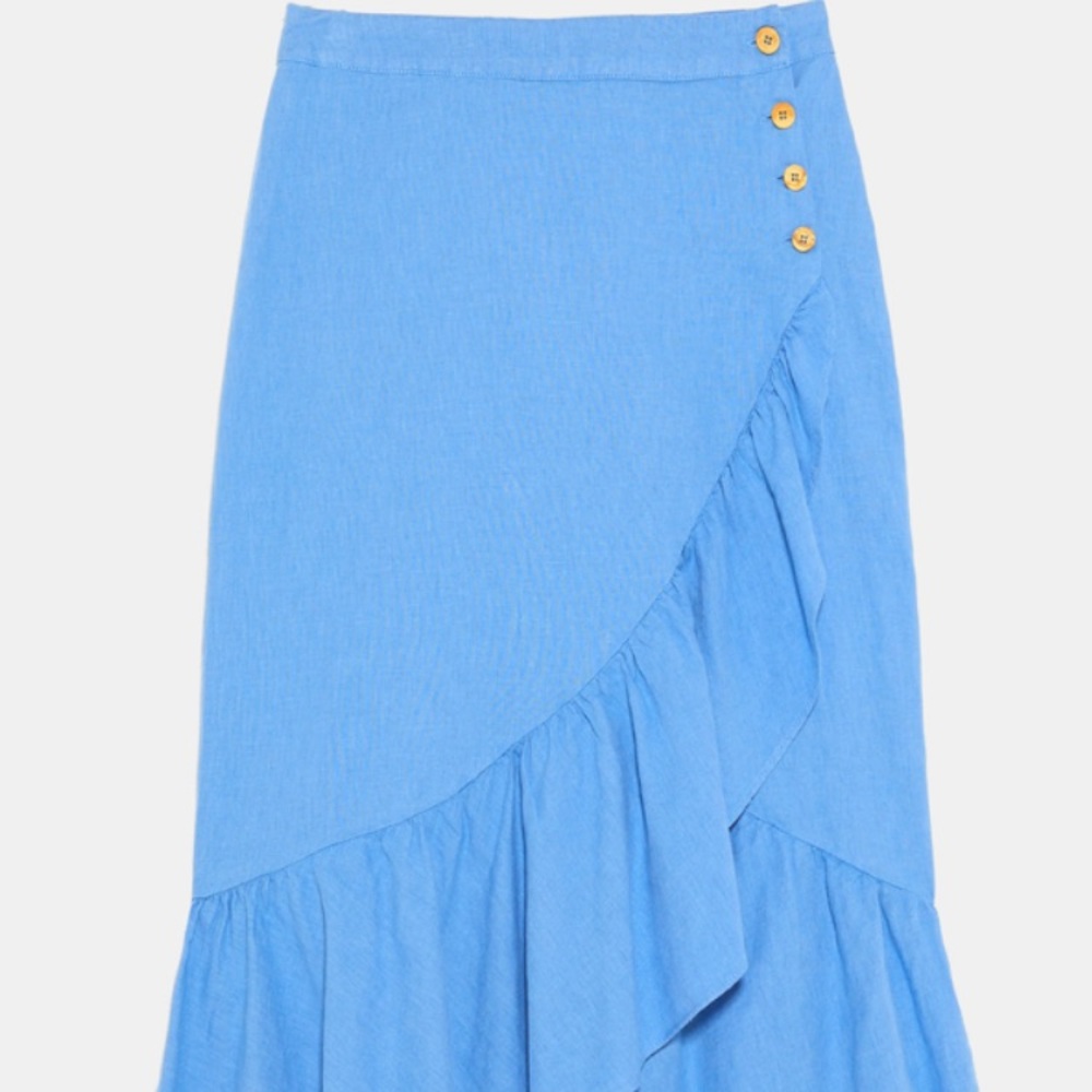 Zara linen ruffled skirt with buttons